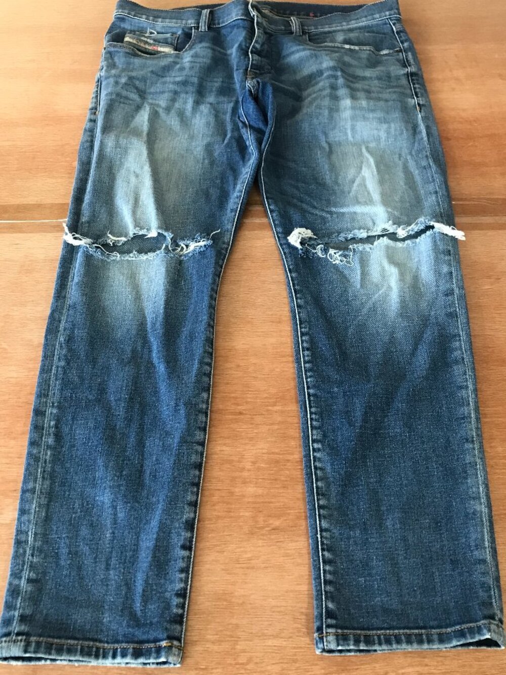 Diesel D-Strukt Slim Jeans Men 36x29 Blue Mid Rise Distressed Medium Wash 19959